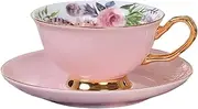 Krysclove Vintage Ceramic Teacup, Coffee Cup with Spoon and Saucer Set, Fine Royal Bone China Tea Cups (Pink)