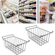 ElgnAura Freezer Organizer Bins, 2Pcs Chest Freezer Storage Baskets Wire Basket with Handles, Hanging Stackable Solution for Pantry and Kitchen (L 41.5cm X W 24.5cm X H 20cm)