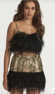 LoveShackFancy Dusty Feather-Embellished Cropped Cami Top & Risha Miniskirt NWT