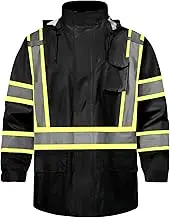 SKSAFETY Hi Vis Rain Jacket - Rain Coats for Men, Class 3 High Visibility Rain Jacket, Hi Vis Rain Suits with Waterproof, Black, Large-X-Large, Black, Large-X-Large