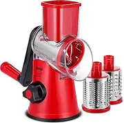 Geedel Rotary Cheese Grater, Kitchen Mandoline Vegetable Slicer with 3 Interchangeable Blades, Easy to Clean Rotary Grater Slicer for Fruit, Vegetables, Nuts