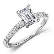 Elegant 1.60 Ct Emerald Cut Diamond Round Cut Pave Engagement Ring H,VVS1 GIA