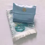Pocket Prayer Mat with Bag and Beads, Mutiple Colour Options, Muslim Portable Salah Rug, Islamic Travel Janamaz, Light Design Namaz Floorcloth, Ramadan Gift (Blue)