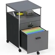 [SHW] Box File Rolling Mobile Cabinet with Open Shelf and Lockable Drawer, Gray