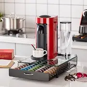 [FlagShip] for Nespresso Pod Holder Coffee Pod Storage for Vertuo Pod with Crystal Tempered Glass Top(50 Pods Capacity)