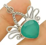 Natural Aquamarine Chalcedony 925 Solid Sterling Silver Pendant 1 1/2"Long @B4-9