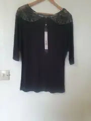 Phase Eight Linen Blend Relaxed Fit Crochet Shoulders Blouse Top Size 10