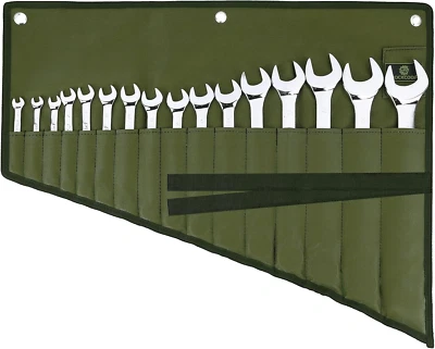Wrench Roll Organizer 16 Pockets, Waterproof Tool Roll Bag for Wrenches, Green
