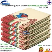 Linen Tea Towels Kitchen Towels 50x70cm Stylish Printed Designs Machine Washable
