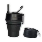 YARO Reusable Coffee Cups with Lids with Straw - Collapsible Cups for Black