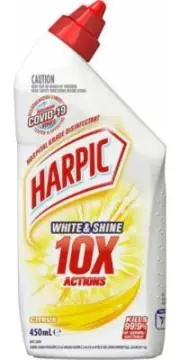 2x Harpic White & Shine 450mL Citrus Toilet Cleaner & Sparkling white shine.