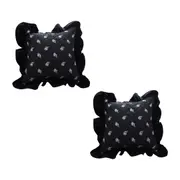 SOGA 2X 45cm Throw Pillow Black Ruffled Square Decorative Cushion for Rose Lovers Cozy Home Decor