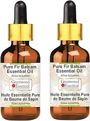 Greenwood Essential Pure Fir Balsam Essential Oil (Abies balsamea) with Glass Dropper Natural Therapeutic Grade Steam Distilled (Pack of Two) 100ml X 2 (6.76 oz)