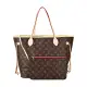 【Louis Vuitton 路易威登】LV M41178 NEVERFULL MM花紋LOGO Monogram帆布扣式手提肩背包(米)