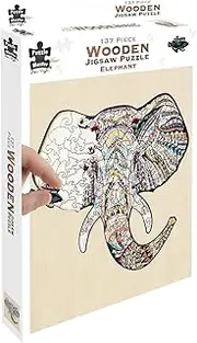 Puzzle Master Wooden Puzzle - Art Jigsaw Wood Cut Puzzle with Display Stand for Adults and Kids - Elephant 137-Pieces Set