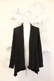 EILEEN FISHER Open Front Draped Cardigan Sweater Women's L Wool Ribbed Black NWT