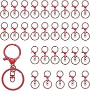uxcell Lobster Claw Clasps Keychain, 30 Pcs Lobster Claw Clasp Hook with Swivel Trigger Clip and Flat Split Keychain Ring for DIY Craft Key Chain Accessories, Red