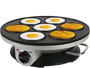7-Hole Omelette Pan, Burger Maker Machine, 3-Level Temperature Adjustment, Electric Skillet Egg Ham Skillet Cake Maker, Frying Pan Non Stick Breakfast Grill Pan, for Sandwich Burgers 4 Holes