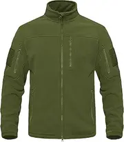 [Generic] Men Full Zip Tactical Jacket Lightweight Fleece Winter Casual Mens Coat Stand Collar Outwear Multi Pockets Jackets, Green, Medium