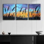 3pcs Sunset Grass Silhouettes Shine Nature Wall Art Canvas Framed 50x70cm