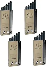 Parker Quink Permanent Ink Fountain Pen Refill Cartridges, 30 Black Ink Refills (3011031PP)