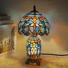 Tiffany Style Small Lamp Blue Purple Cloud Stained Glass Table Lamp 8X14 Inch...