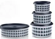 Tupperware White Buffalo Plaid Stacking Canister Set