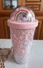 NIB Rainbow Top Dome Lid Tumbler Pink With Straw BPA Free Double Wall 18 oz