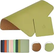 Leather Mouse Pad,Wood Mouse Pad,Double Side Mouse Pad,Stitched Edges,Equipped with Coaster Mouse Pads for Laptop,Office & Home,1 Pack,8inch11inch,EAGZFFI(Olive Green)