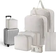 [Top G] 7 Set Lightweight Compression Packing Cubes Travel Packing Organizer with Toiletries Travel Accessories for Carry on Luggage Suitcase Backpack Begie