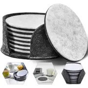 Felt Coasters for Drinks Round Felt Cup Mats Absorbent Placemats Anti Slip Cup Pad for Glasses Cup Mug (Black Grey)