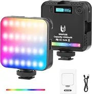 64W RGB Video Lights, Magnetic LED Camera Light 360° Full Color Portable Photography Lighting w 3 Cold Shoe, 20 Scene Modes/2000mAh/CRI 95+ 2500K-9000K, Portable Selfie Lighting Small Panel Lamp