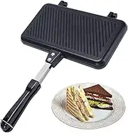 Baking Pan - Non Stick Double Sided Sandwich Pan, Anti Scald Handle | Hot Sandwich Maker Press, Breakfast Sandwich Maker, Grilled Cheese Pan for Camping, Outdoors, Home Use