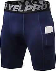 [SPVISE] Men's Sports Compression Shorts, Performance Baselayer Running Short with Pocket Navy