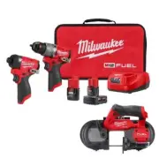 Milwaukee Hammer Drill + Impact Driver Combo Kit + Band Saw 12V Li-Ion Cordless