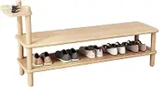 Modern Wooden Shoe Rack with 2-Tier Storage Shelf Shoe Stool with Storage Table Ideal for Entryway Hallway Living Room and Corridor (Color : Natural Color, Size : 100 * 30 * 28.3cm)