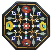 Black Marble Coffee Table Top Gemstone Inlay Work Corner Table from Handicrafts