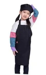Kids Apron and Chef Hat Set, Children's Adjustable Bib Apron S 2-5 Year Black