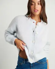 [Jag] Jag Women's Lily Fluffy Knit Cardigan Sweater In Ice Blue Size 14 14 Blue