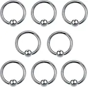 SQKXKLCZ 4pcs/8pcs 20G/18G/16G/14G G23 Titanium Captive Bead Ring Nose Rings 3mm/4mm/5mm Ball Hoop Septum Earring Helix Daith Cartilage Tragus Lip Earrings Nipple Eyebrow Body Piercing 6mm-16mm