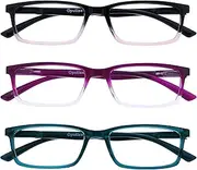 Opulize See 3 Pack Blue Light Blocking Reading Glasses Pink Purple Turquoise Computer Anti Glare Unisex BBB9-45Q +1.00