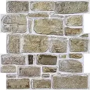 Commomy 3D Wall Panels Faux Stone Peel and Stick Wall Tiles, 10 Pcs, 11.8"x11.8", PVC Self Adhesive Backsplash Stick on Wall Tiles for Kitchen, Living Room, Bedroom, Interior Wall Decor