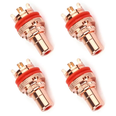 4x Copper RCA Female Socket Chassis Connector Phono Copper Jack Amp HiFi Red