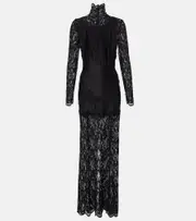 [Rabanne] Rabanne Lace-trimmed maxi dress AU 10 black