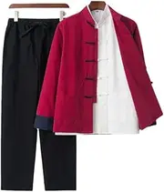 [Wcxixo] Men's Traditional Chinese Kung Fu Clothing Hanfu & Tang Suit Jacket Wing Chun Uniform Martial Arts Coats Men's Shirt