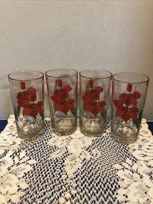 Poinsettia By Block Set Of 4 12Oz Highball Glasses NIB