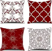 Cushion Covers 45cm x 45cm Wine Red Velvet 4pcs Double Print Soft Throw Pillow Case 18x18 inch Square Decorative Cushion Cover for Sofa Chair Patio Garden Blench Living Room Car Home Decor