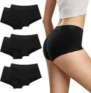 [Desanlapi] Panties Women's Boxer Shorts, Cotton Hipsters Briefs, Sports Underwear for Women, Stretch Hot Pants, Cotton Underpants, Women's Breathable Panties, Pack of 6, Black*6, Small