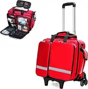 Portable First Aid Kit Bag, Professional First Aid Kits Storage Medical Bag with with Trolley Duffel, Large Capacity Outdoor Waterproof Emergency Rescue Kit,Ideal for EMT, EMS, Paramedics(Red)
