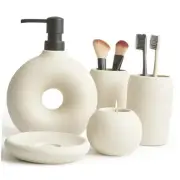 Ceramic Bathroom Accessory Set, 5 Pcs - Includes Soap Dispenser, Toothbrush